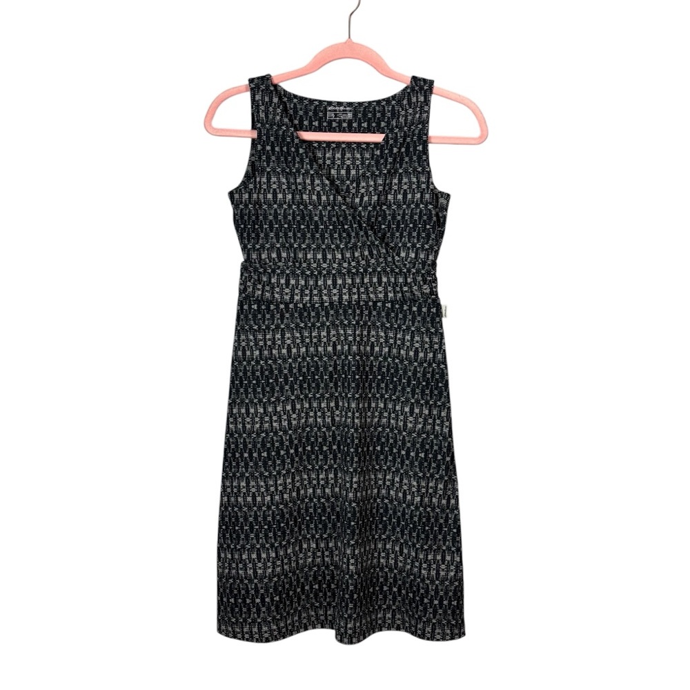 Eddie Bauer black gray print v-neck crossed front casual dress size XS